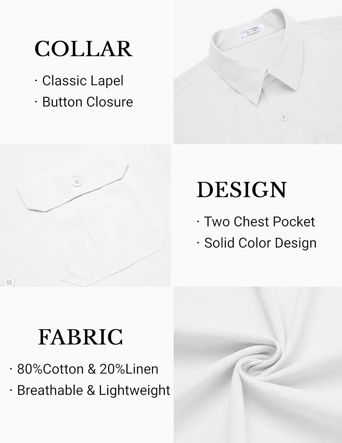 COOFANDY Men's Cotton Linen Short Sleeve Shirts Casual Button Down Shirt Beach Summer Tops with 2 Pockets