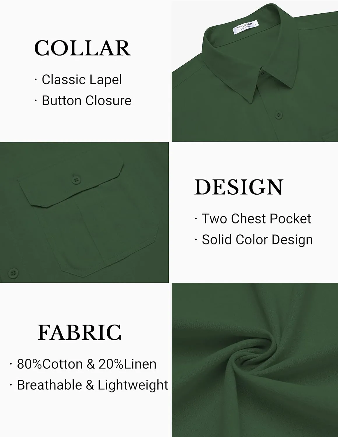 COOFANDY Men's Cotton Linen Short Sleeve Shirts Casual Button Down Shirt Beach Summer Tops with 2 Pockets