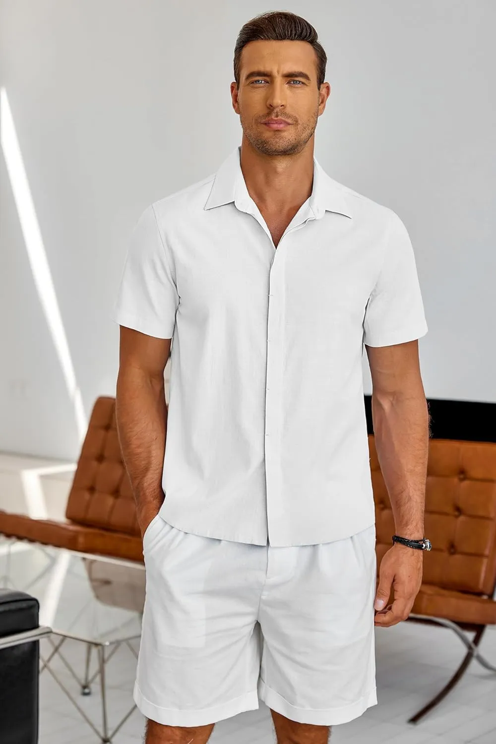 COOFANDY Men's Linen Short Sleeve Shirts Casual Button Down Shirts Textured Summer Beach Wedding Shirt