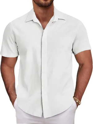 COOFANDY Men's Linen Short Sleeve Shirts Casual Button Down Shirts Textured Summer Beach Wedding Shirt
