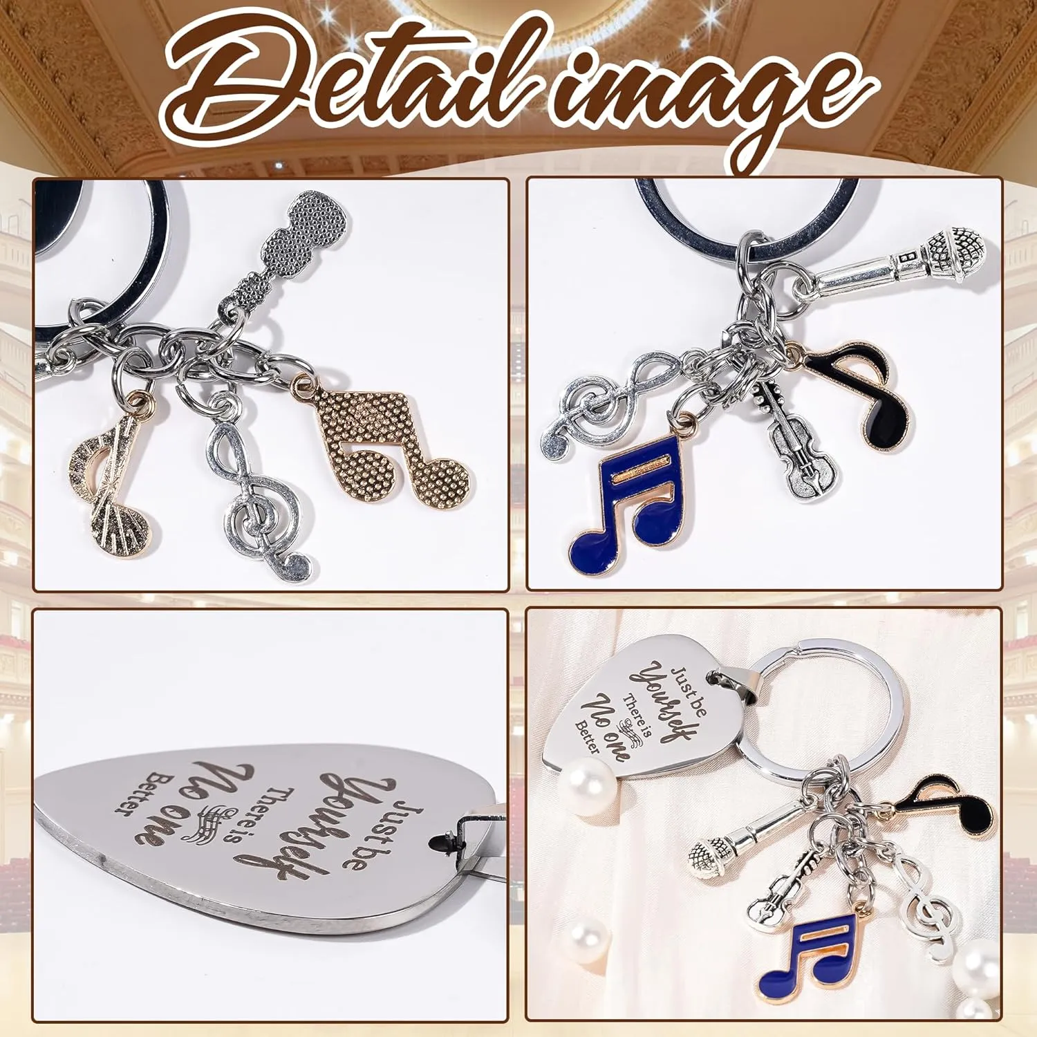 Cool Music Lovers Gift Keychain - Inspirational Quotes Keychains for Musicians Men Women Friends, Guitar Note Charm Keychains