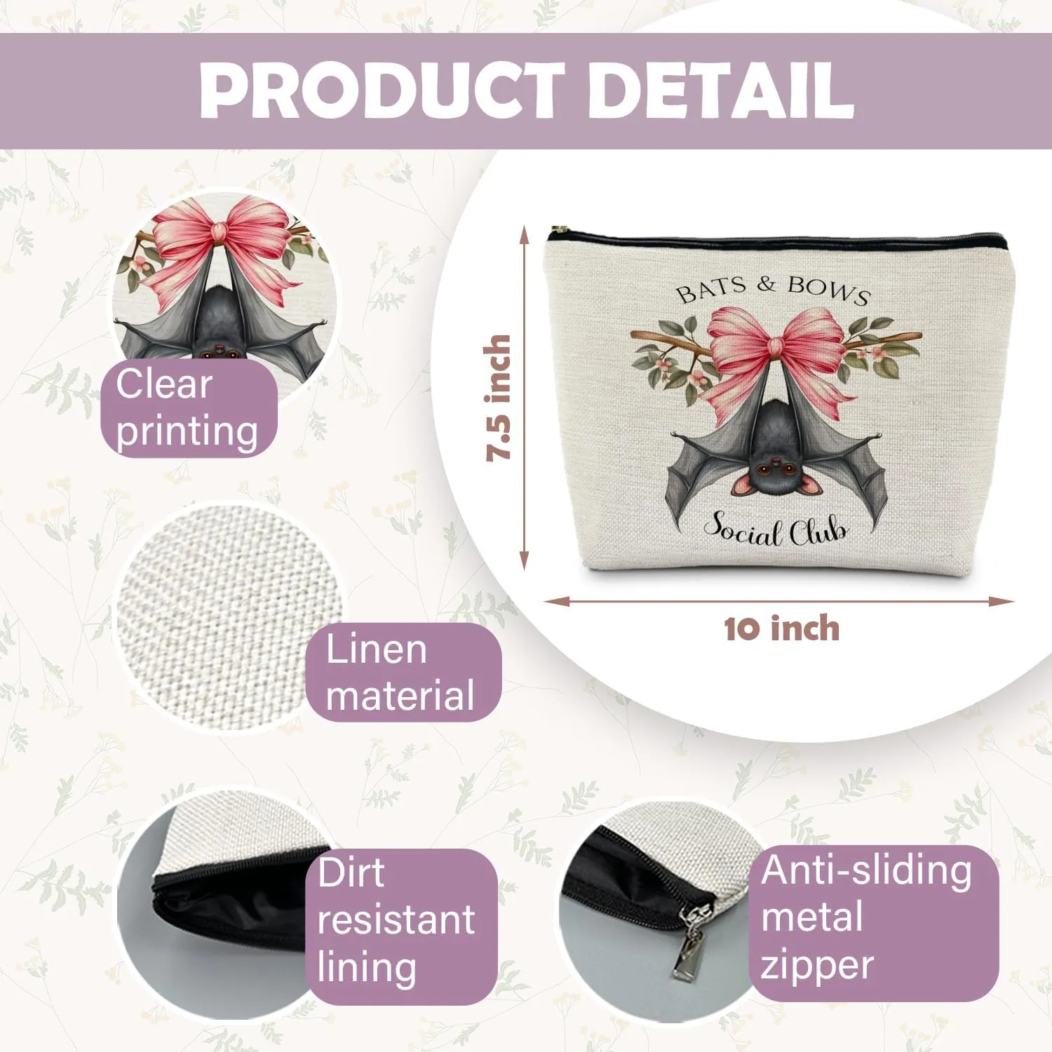 Coquette Halloween Pink Bow Bat Cosmetic Bag - Gothic & Horror Gifts for Women