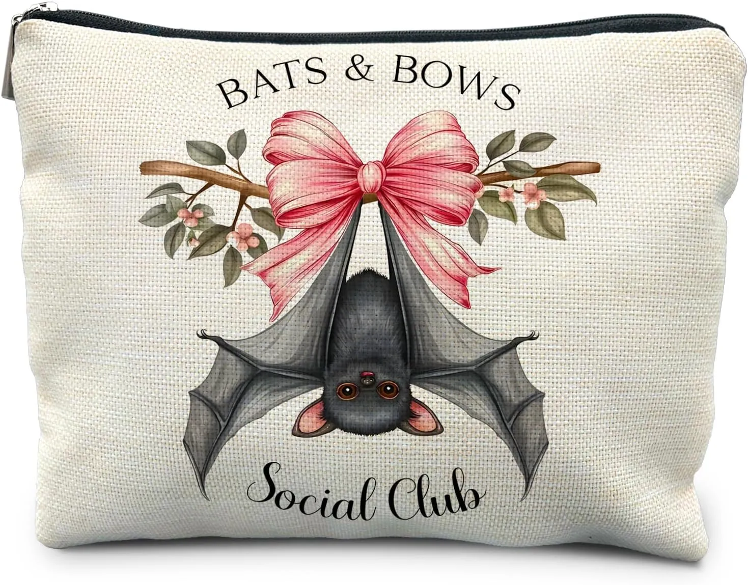 Coquette Halloween Pink Bow Bat Cosmetic Bag - Gothic & Horror Gifts for Women