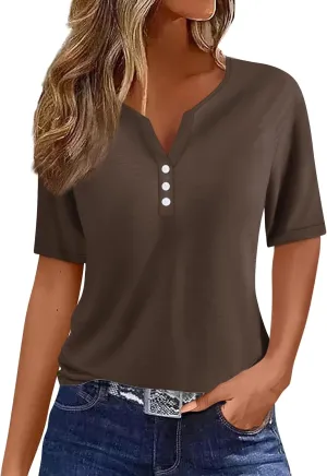 COTECRAM Summer Tops for Women 2025 Vacation Trendy V Neck Boho Short Sleeve Shirts Casual Loose Comfy Tunics
