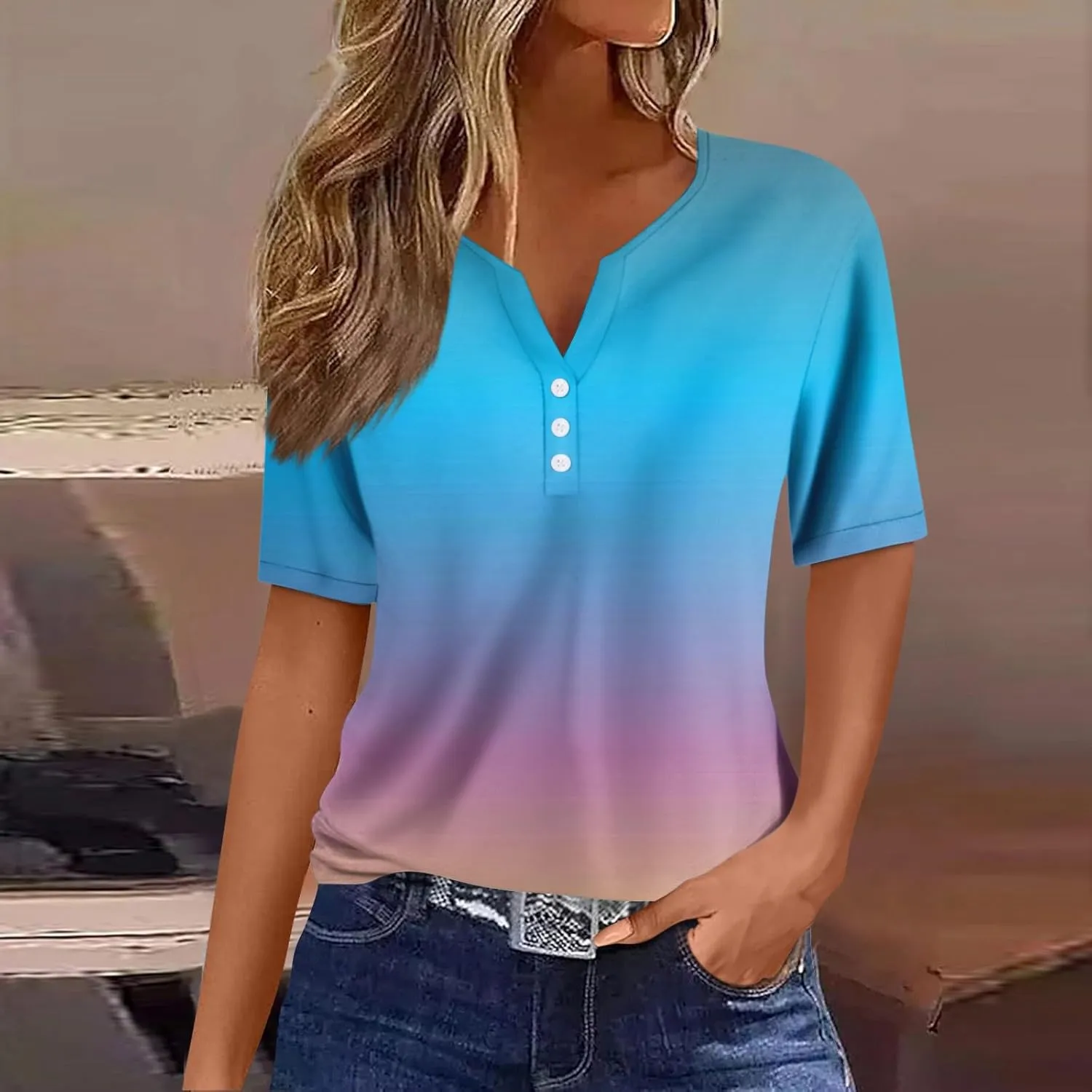 COTECRAM Summer Tops for Women 2025 Vacation Trendy V Neck Boho Short Sleeve Shirts Casual Loose Comfy Tunics