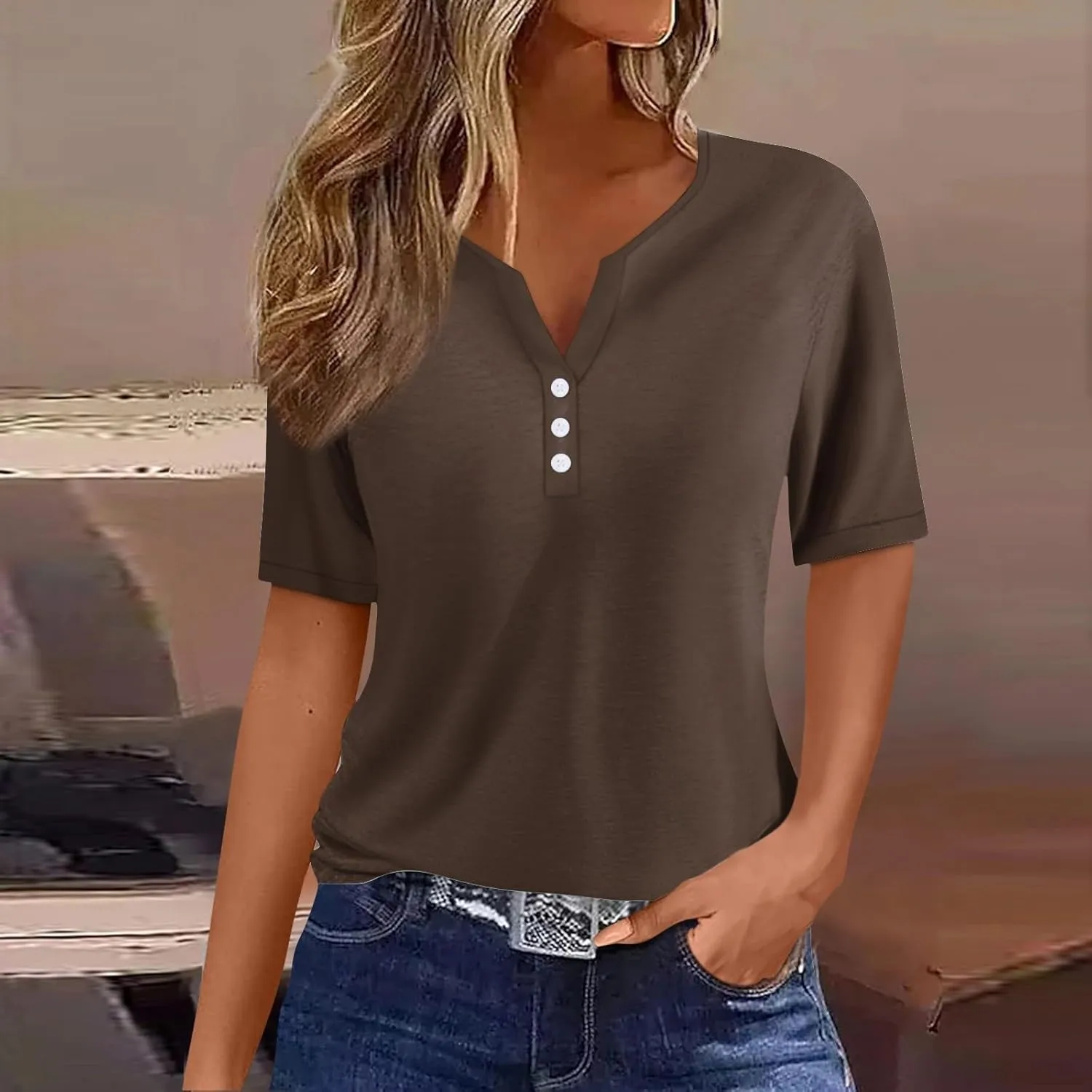 COTECRAM Summer Tops for Women 2025 Vacation Trendy V Neck Boho Short Sleeve Shirts Casual Loose Comfy Tunics