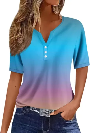 COTECRAM Summer Tops for Women 2025 Vacation Trendy V Neck Boho Short Sleeve Shirts Casual Loose Comfy Tunics