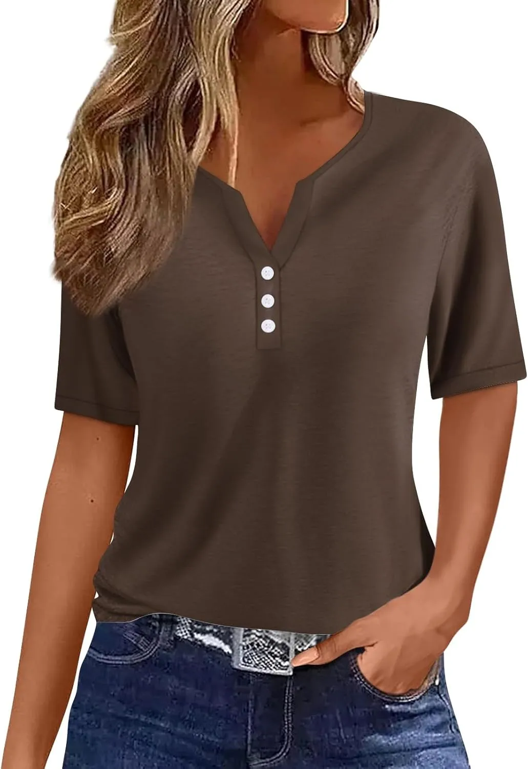 COTECRAM Summer Tops for Women 2025 Vacation Trendy V Neck Boho Short Sleeve Shirts Casual Loose Comfy Tunics
