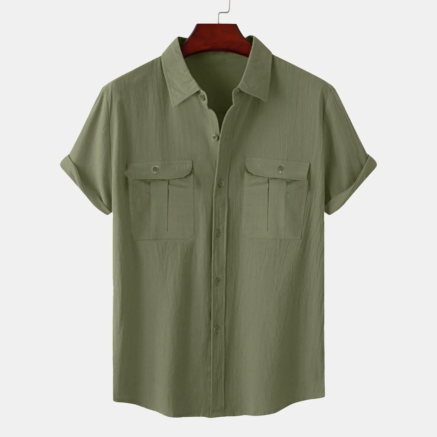Cotton Linen Shirts for Men Big and Tall Short Sleeve Button up Lapel Shirt Casual Summer Vacation Cruise Beach Shirt