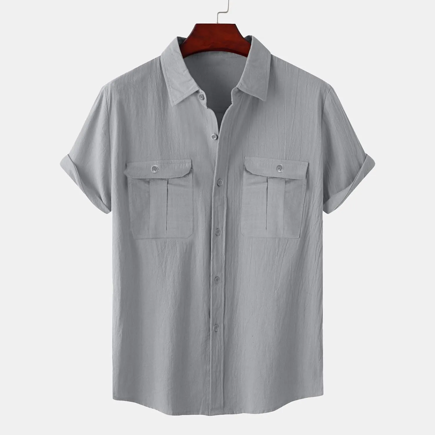 Cotton Linen Shirts for Men Big and Tall Short Sleeve Button up Lapel Shirt Casual Summer Vacation Cruise Beach Shirt