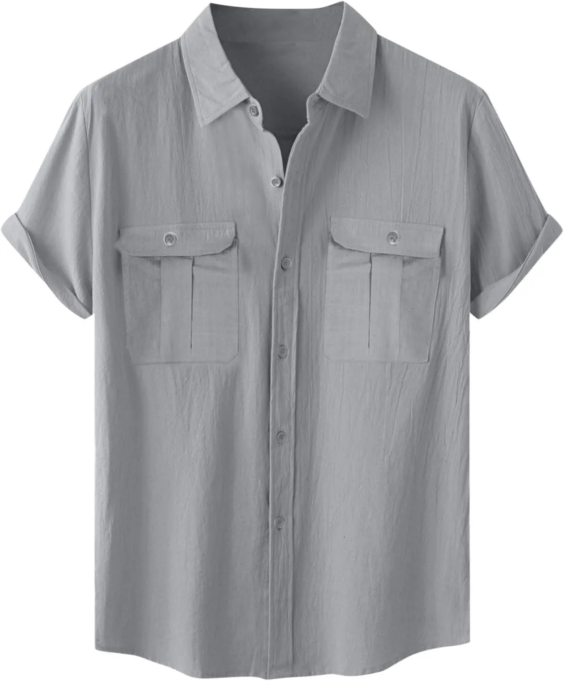 Cotton Linen Shirts for Men Big and Tall Short Sleeve Button up Lapel Shirt Casual Summer Vacation Cruise Beach Shirt