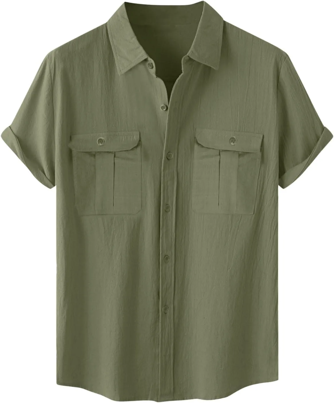 Cotton Linen Shirts for Men Big and Tall Short Sleeve Button up Lapel Shirt Casual Summer Vacation Cruise Beach Shirt