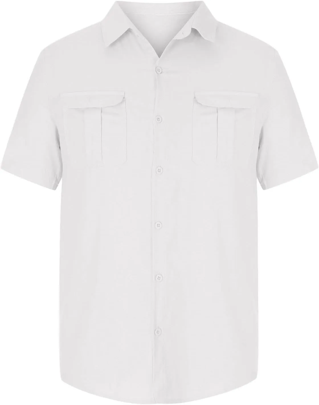 Cotton Linen Short Sleeve Shirts Men Fashion Vacation Double Pockets Casual Lapel Button Down Shirts Comfy Summer Top