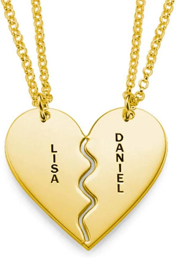 Couples Broken Heart Necklace Engraving Name Necklace Personalized Jewelry Customized with Any Name