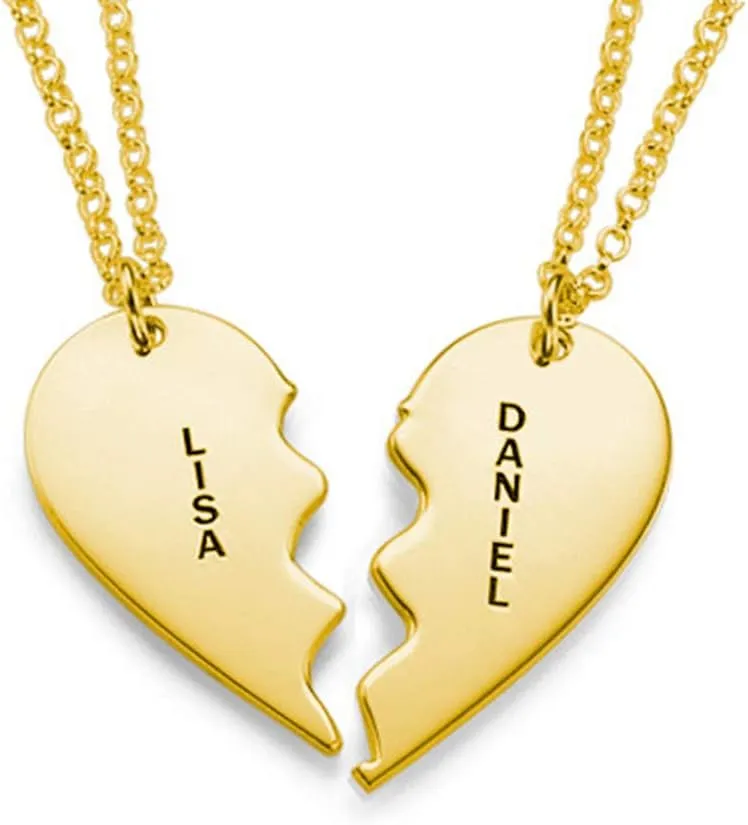 Couples Broken Heart Necklace Engraving Name Necklace Personalized Jewelry Customized with Any Name