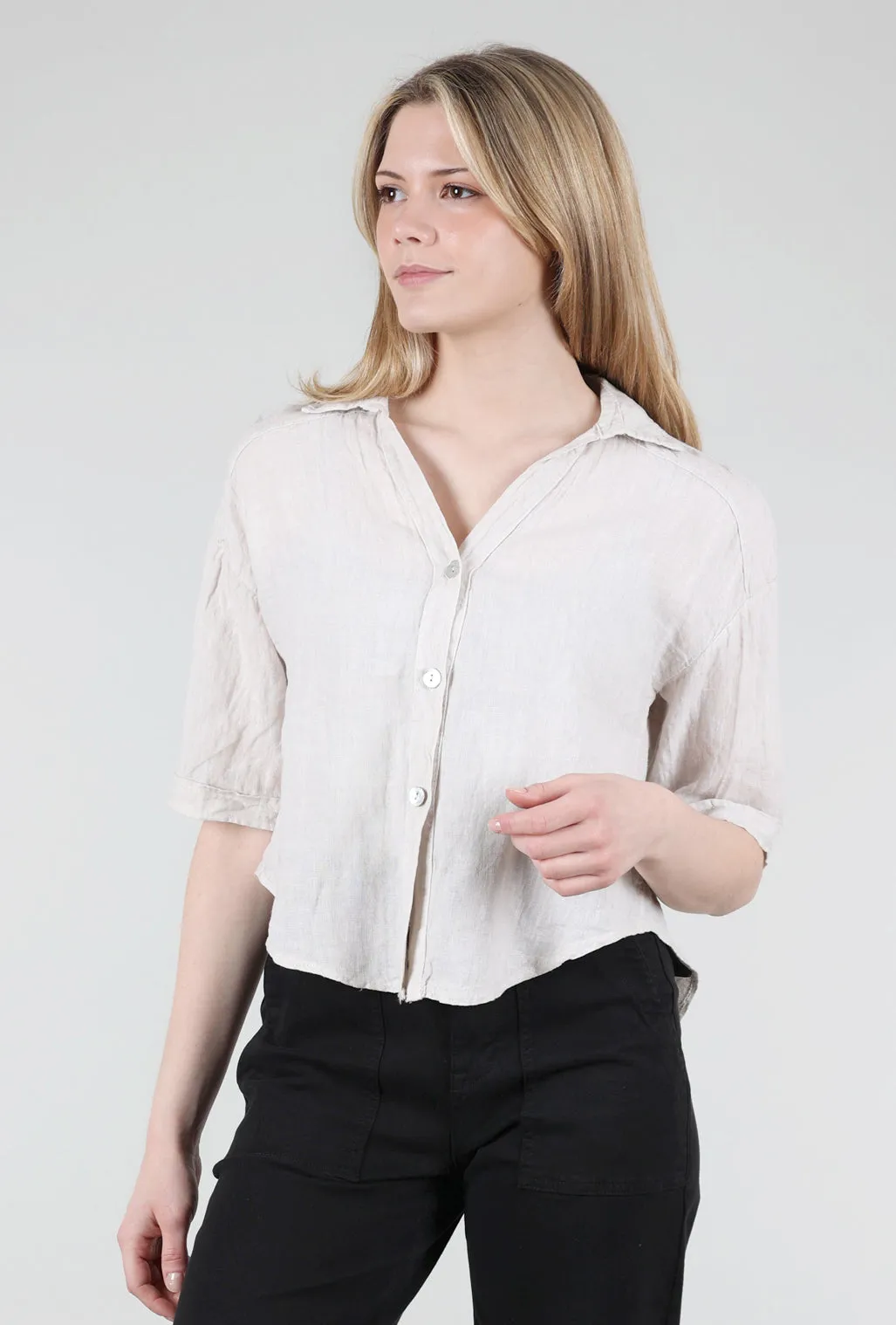 Crop Linen Blouson Jacket, Sand