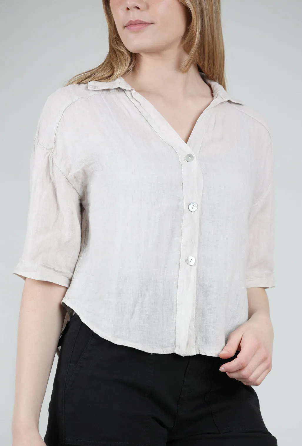 Crop Linen Blouson Jacket, Sand