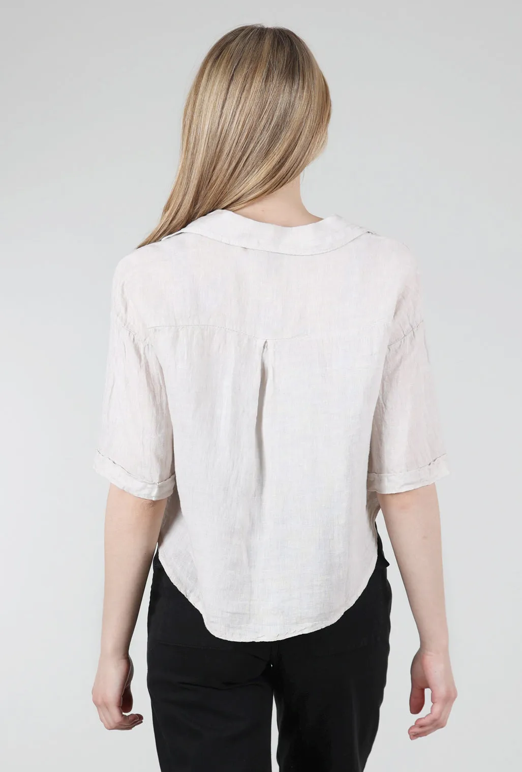 Crop Linen Blouson Jacket, Sand