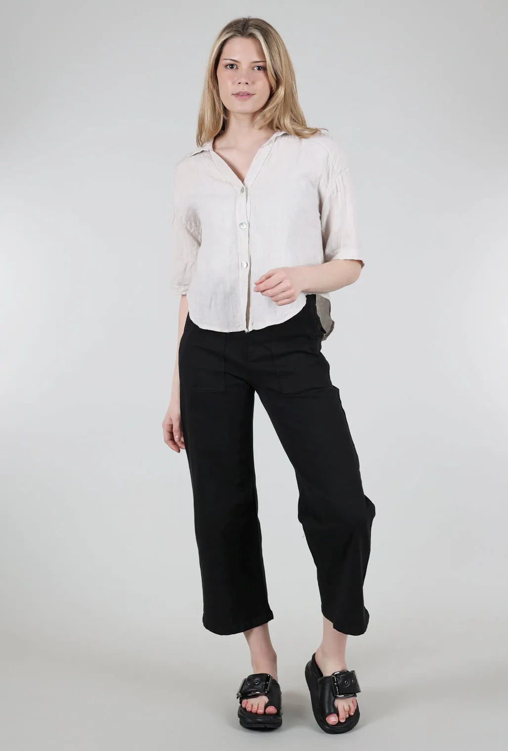 Crop Linen Blouson Jacket, Sand