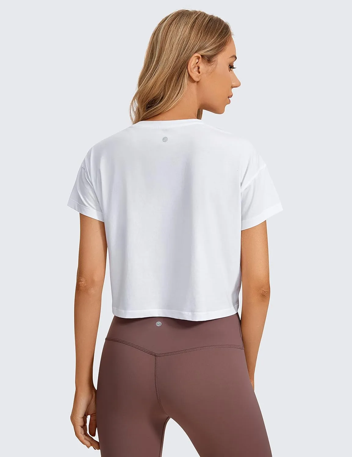 CRZ YOGA Women's Pima Cotton Workout Short Sleeve Shirts Loose Athletic Crop Tops Gym Casual Cropped T-Shirt