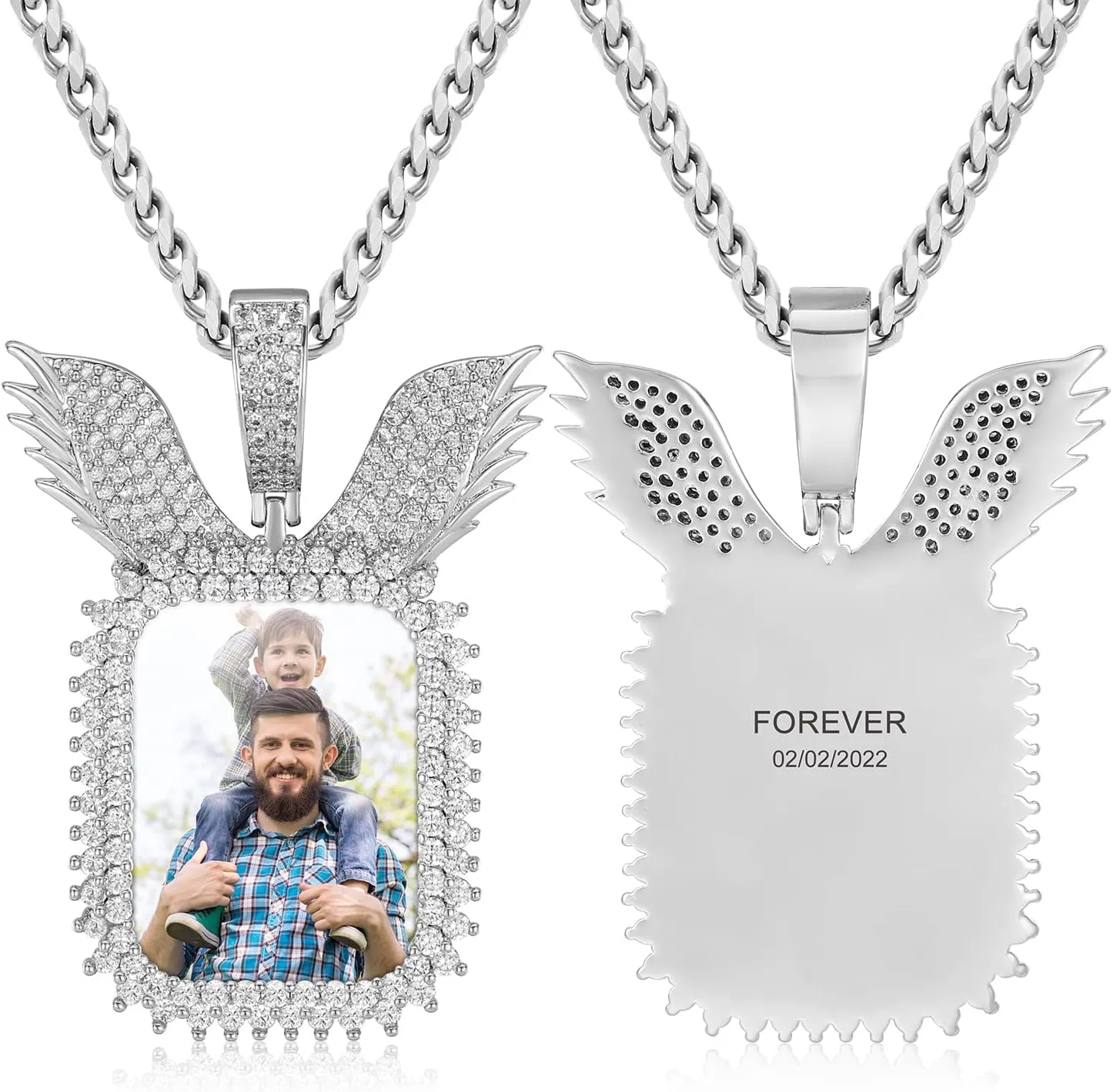 Custom Picture Necklace Personalized Photo Pendant For Men Women Customized Memory Picture Chains With Engraved Text Iced Out Rectangle Photo Tag Necklace