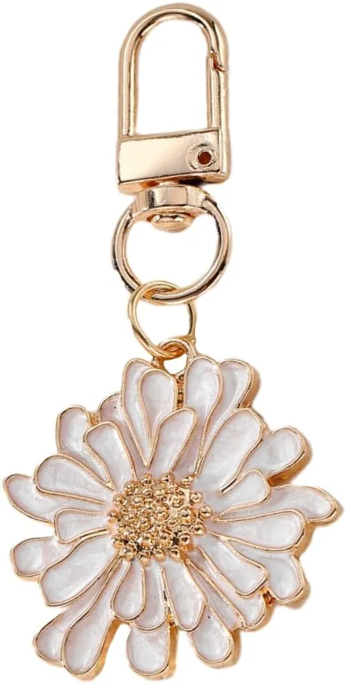 Cute Daisy Keychain Flower Pendant Bag Charm Enamel Daisy Keyring Keychain