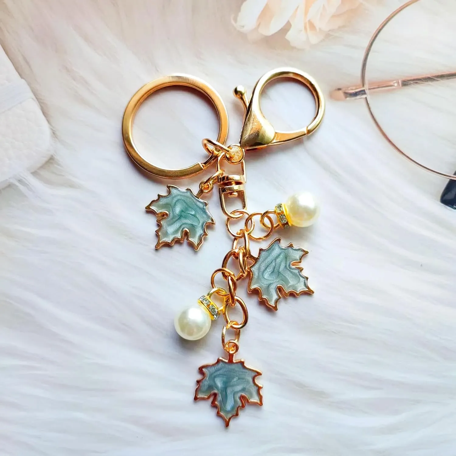 Cute Keychains for Women Girls Maple Leaf Charm Car Keychain for Backpack School Bag