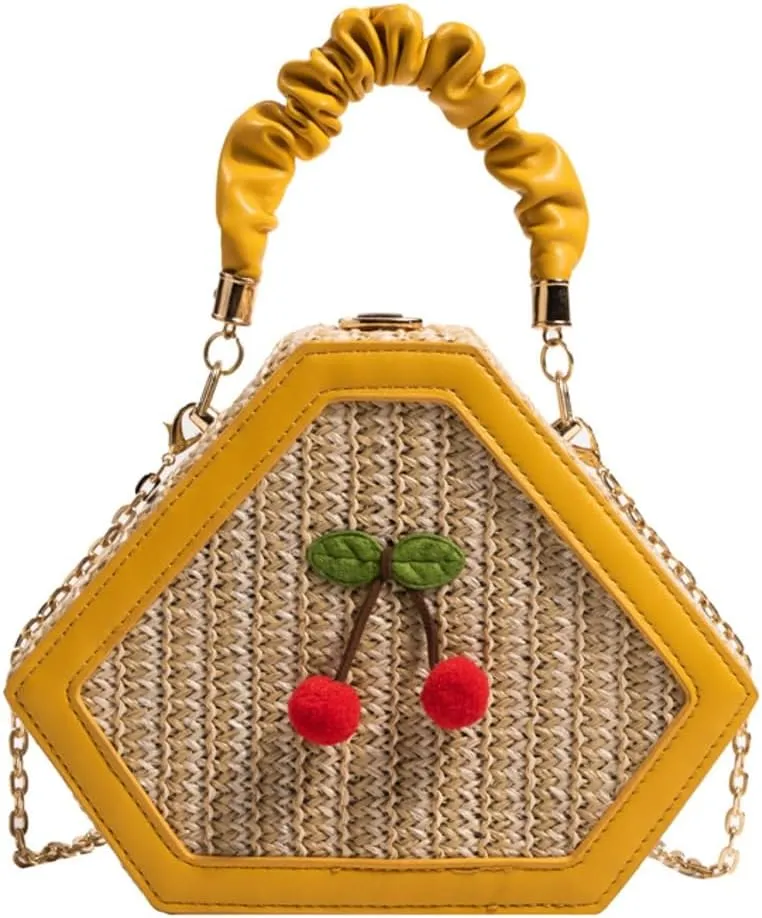 Cute Mini Handbags for Women Hand-woven Summer Tote Bag Evening Clutch Cherry Straw Weave Novelty Small Purses