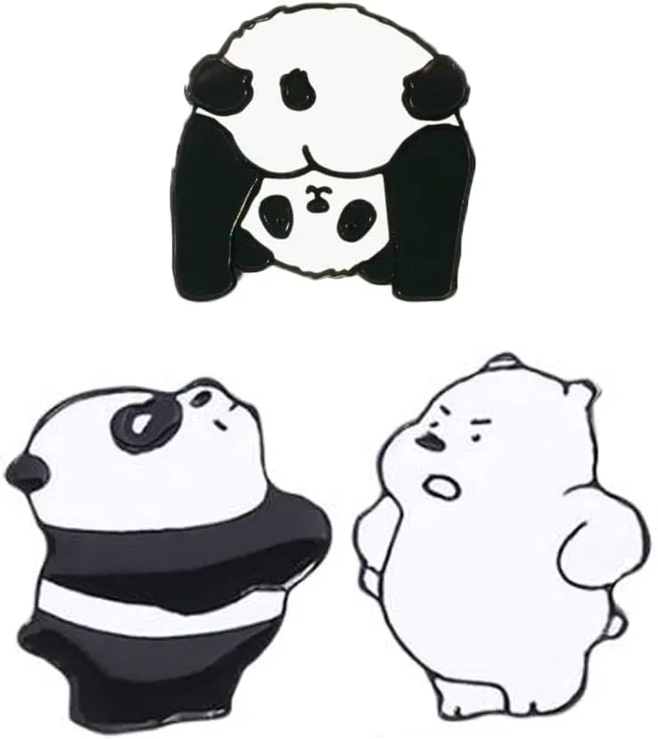 Cute Panda Enamel Pins 3Pcs Funny Animal Badge Brooch Cartoon Bear Panda Lapel Pin Clothing Bags Backpacks Jackets Hat Decorations
