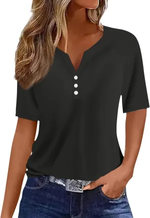 Cute Summer Tops for Women Short Sleeve Button Down Shirts Dressy Casual Business Work Blouses V Neck Collared Tees