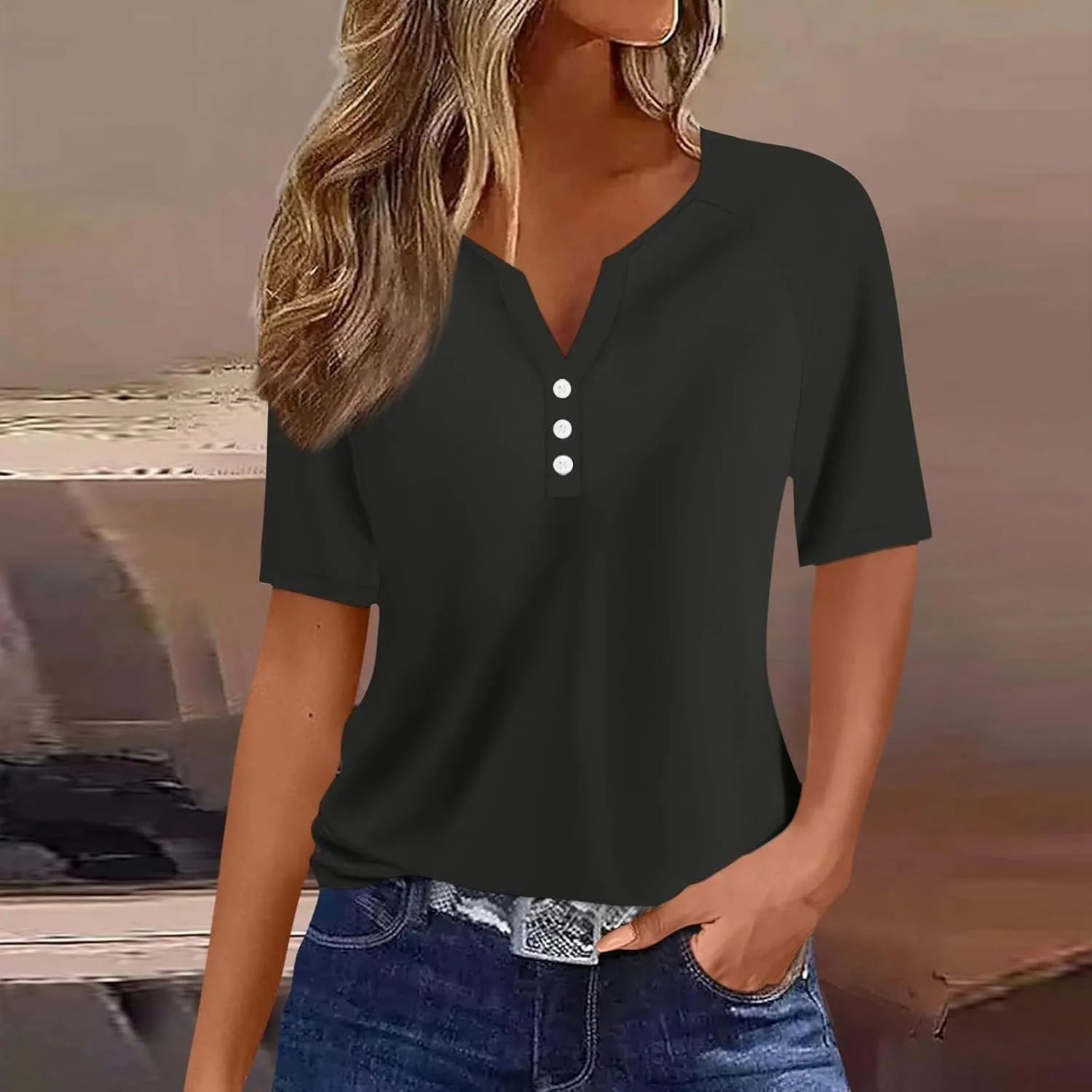 Cute Summer Tops for Women Short Sleeve Button Down Shirts Dressy Casual Business Work Blouses V Neck Collared Tees