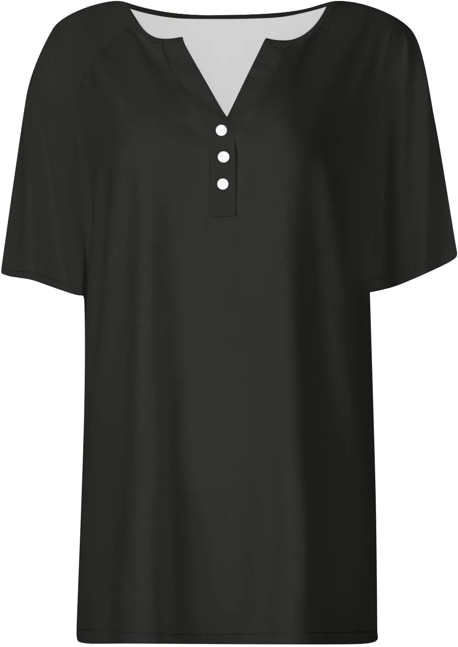 Cute Summer Tops for Women Short Sleeve Button Down Shirts Dressy Casual Business Work Blouses V Neck Collared Tees