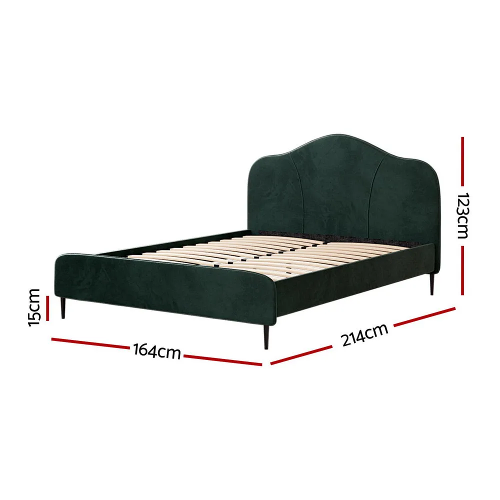 Dark Green Velvet Queen Bed Frame with Plush Headboard by Artiss