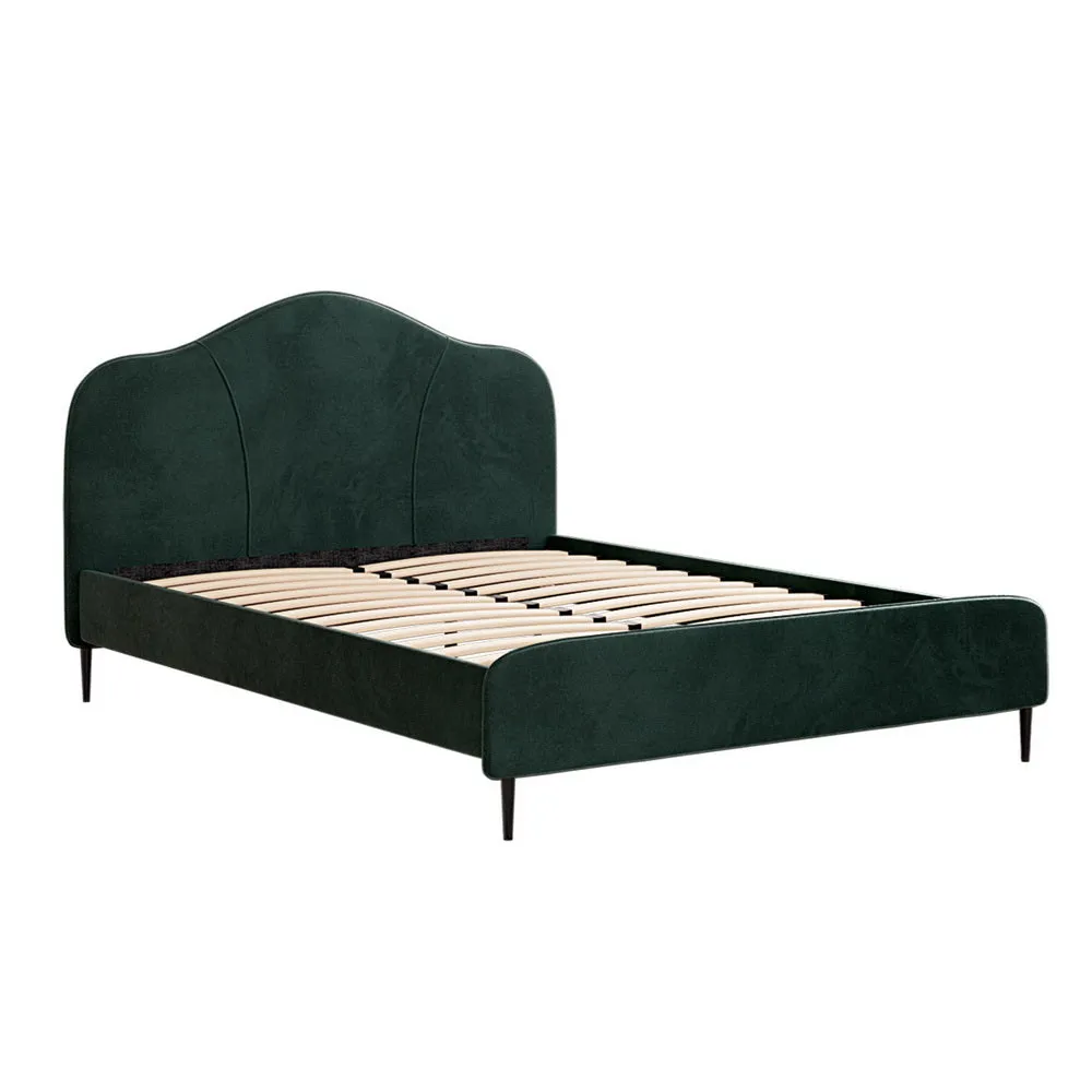 Dark Green Velvet Queen Bed Frame with Plush Headboard by Artiss