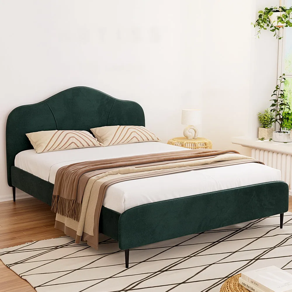 Dark Green Velvet Queen Bed Frame with Plush Headboard by Artiss