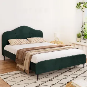 Dark Green Velvet Queen Bed Frame with Plush Headboard by Artiss