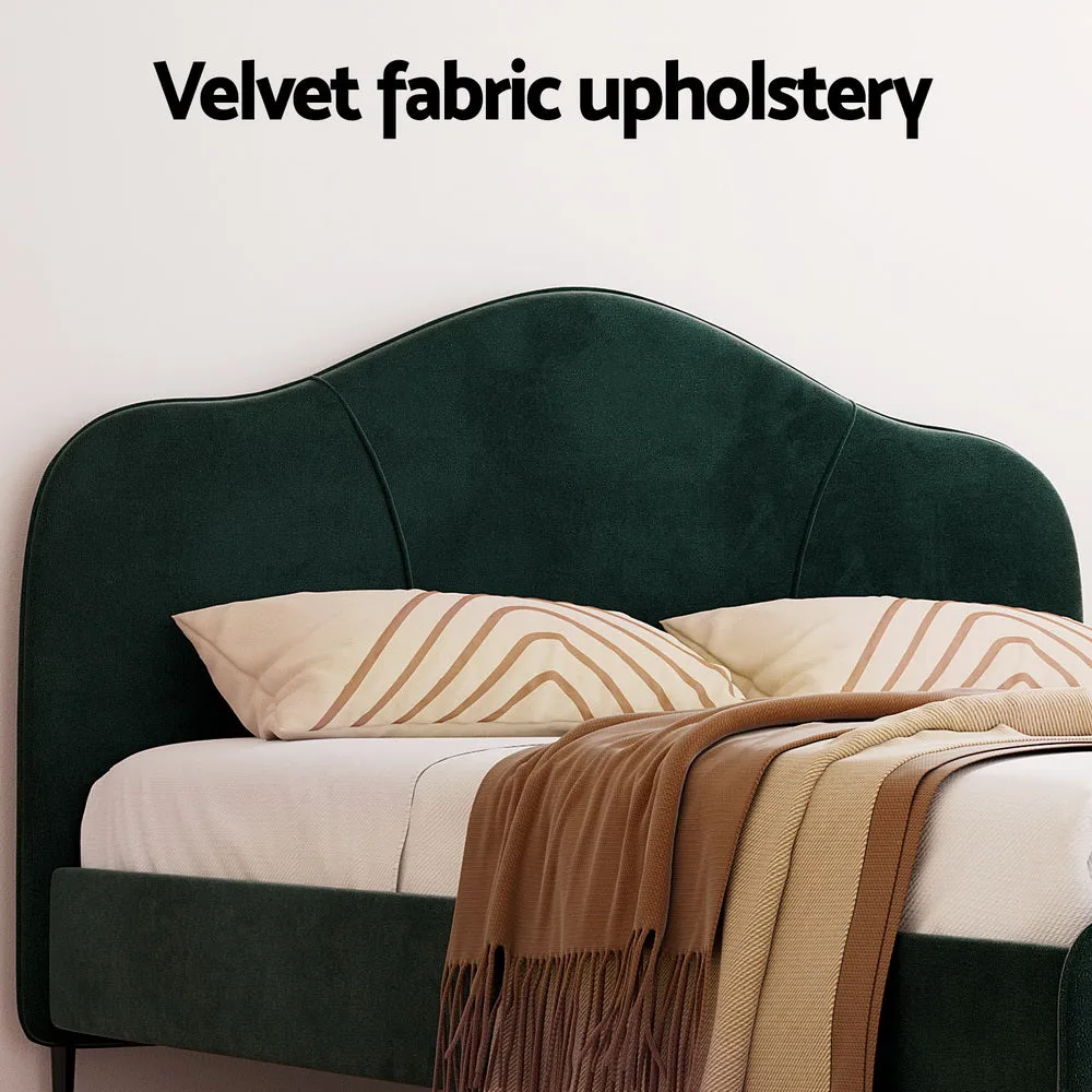 Dark Green Velvet Queen Bed Frame with Plush Headboard by Artiss