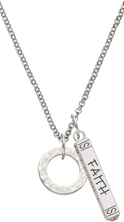 Delight Jewelry Plated Hammered Karma Ring Silvertone Believe Faith Prayer Bar Charm Necklace, 23"