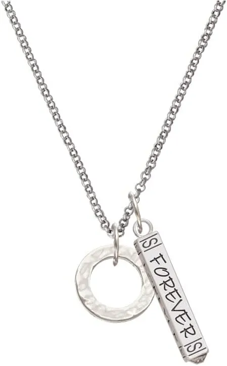 Delight Jewelry Plated Hammered Karma Ring Silvertone Believe Faith Prayer Bar Charm Necklace, 23"