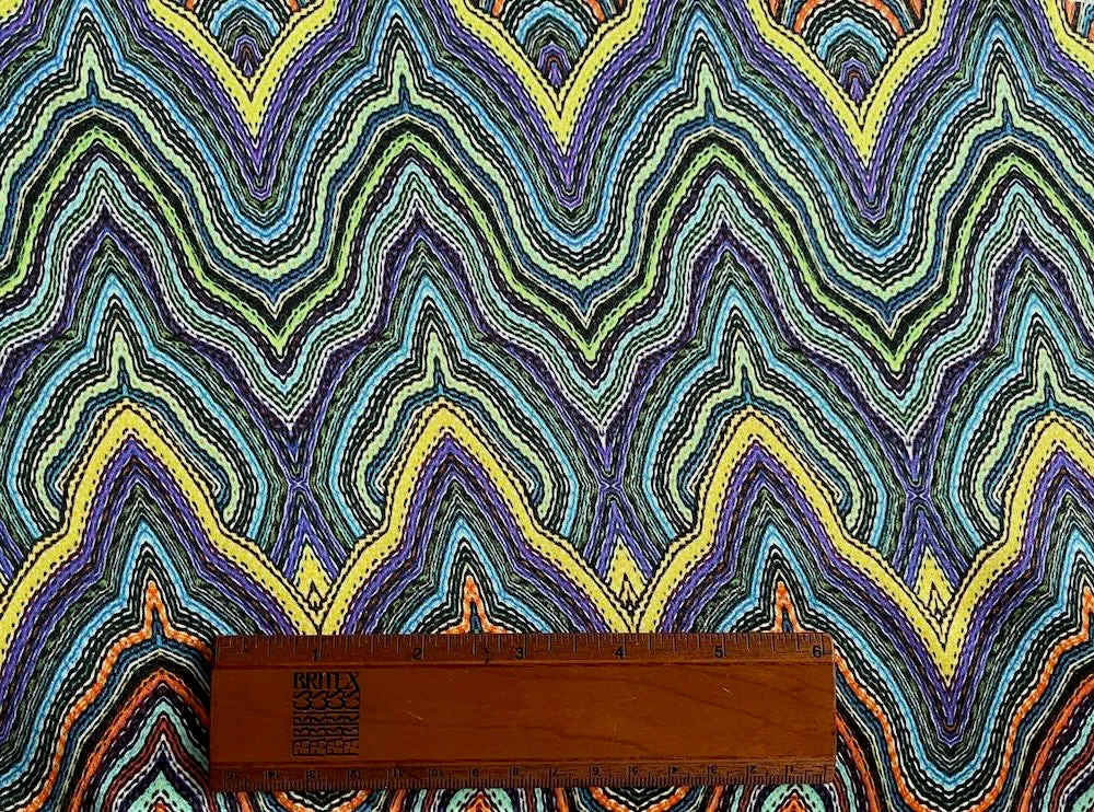 Designer Moorish Zig-Zags Silk Satin Charmeuse (Made in Italy)