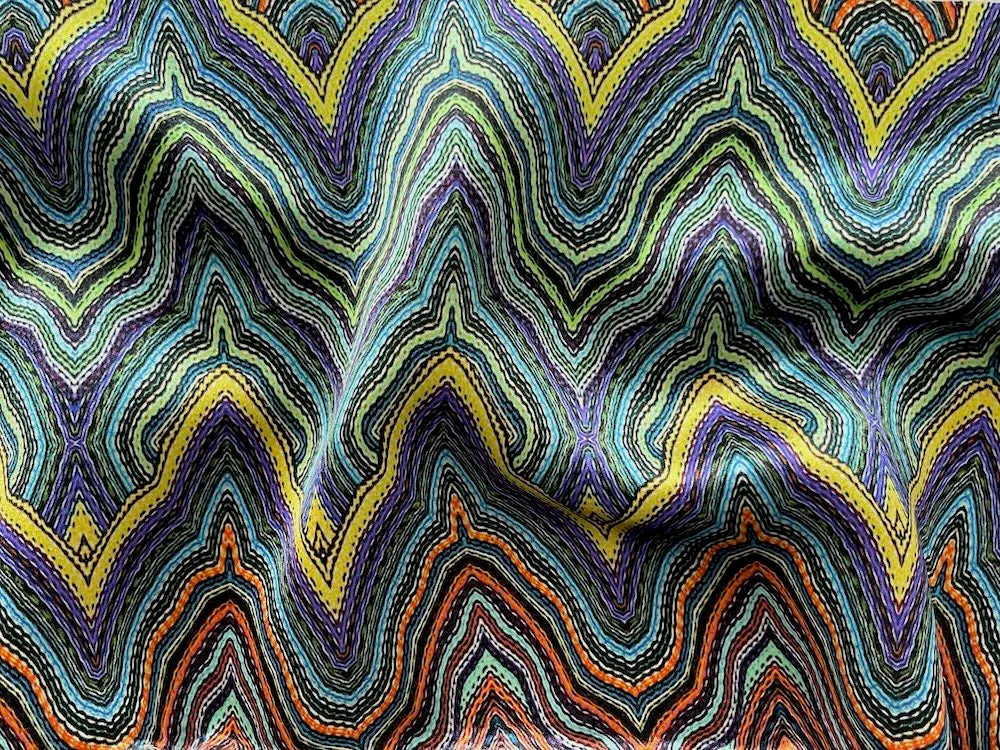 Designer Moorish Zig-Zags Silk Satin Charmeuse (Made in Italy)