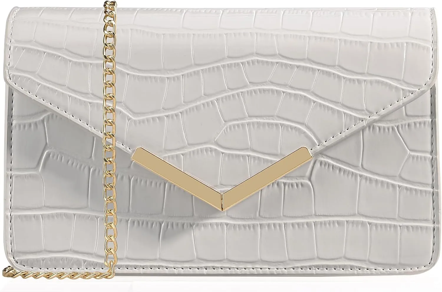 DEXMAY Evening Clutch Handbag for Women Elegant Crocodile Embossed PU Leather Envelope Handheld Crossbody Purse Foldover Bag