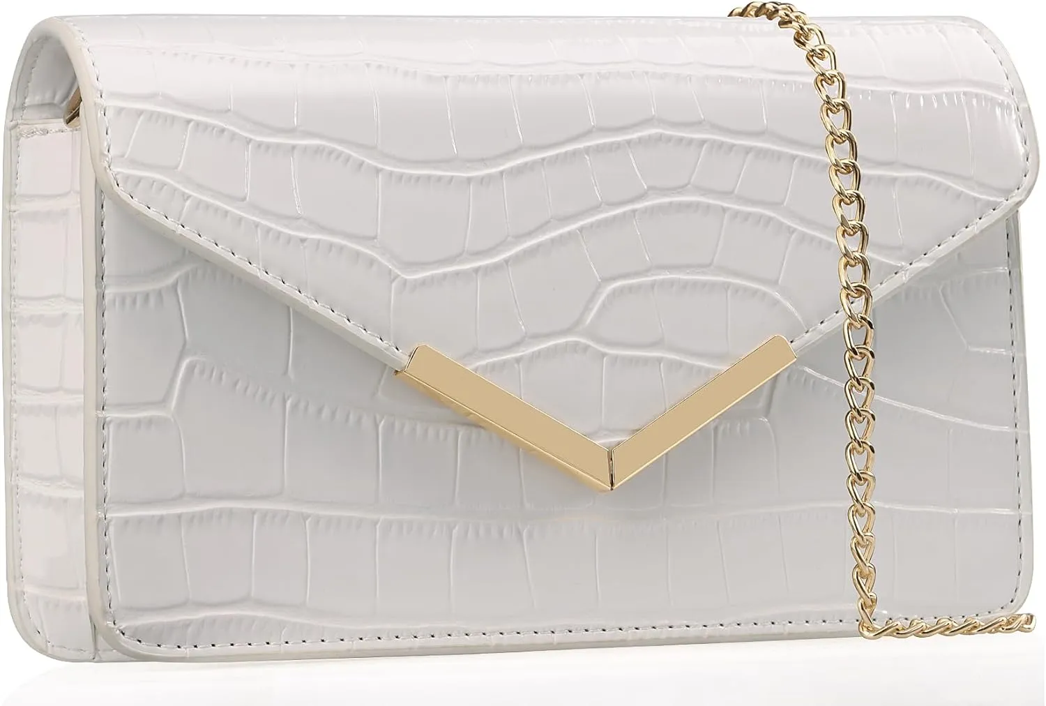 DEXMAY Evening Clutch Handbag for Women Elegant Crocodile Embossed PU Leather Envelope Handheld Crossbody Purse Foldover Bag