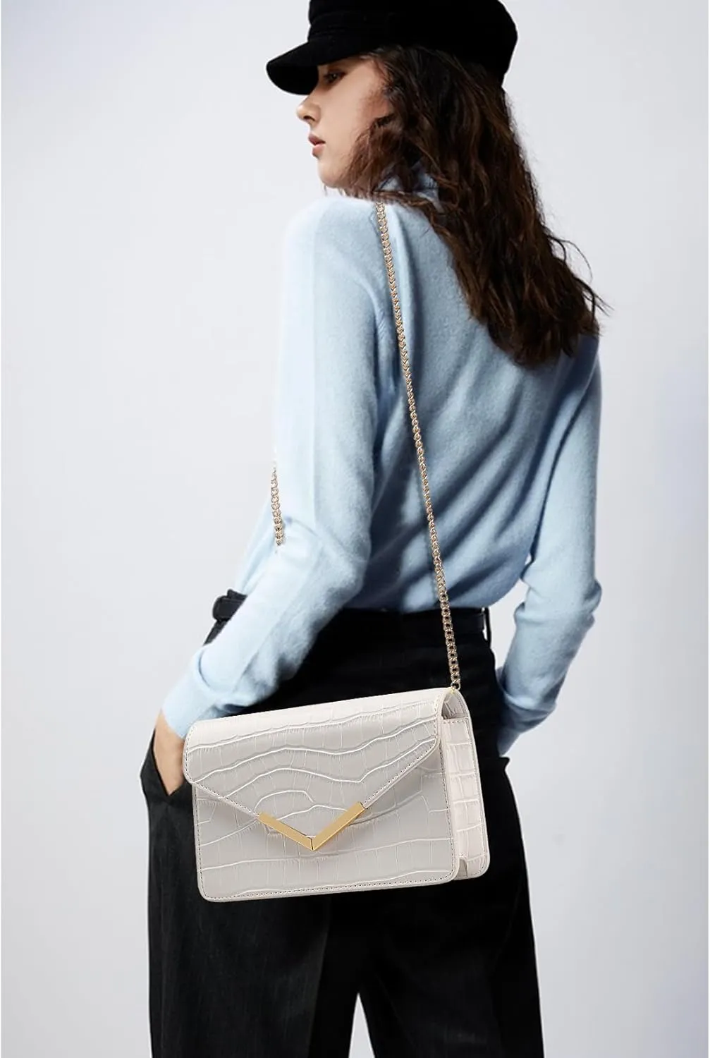 DEXMAY Evening Clutch Handbag for Women Elegant Crocodile Embossed PU Leather Envelope Handheld Crossbody Purse Foldover Bag