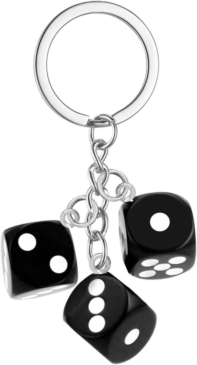 Dice Keychain for Women Men Funny Black Red Blue Resin Dice Cube Tassel Keyring Holder for Handbag Backpack Charms