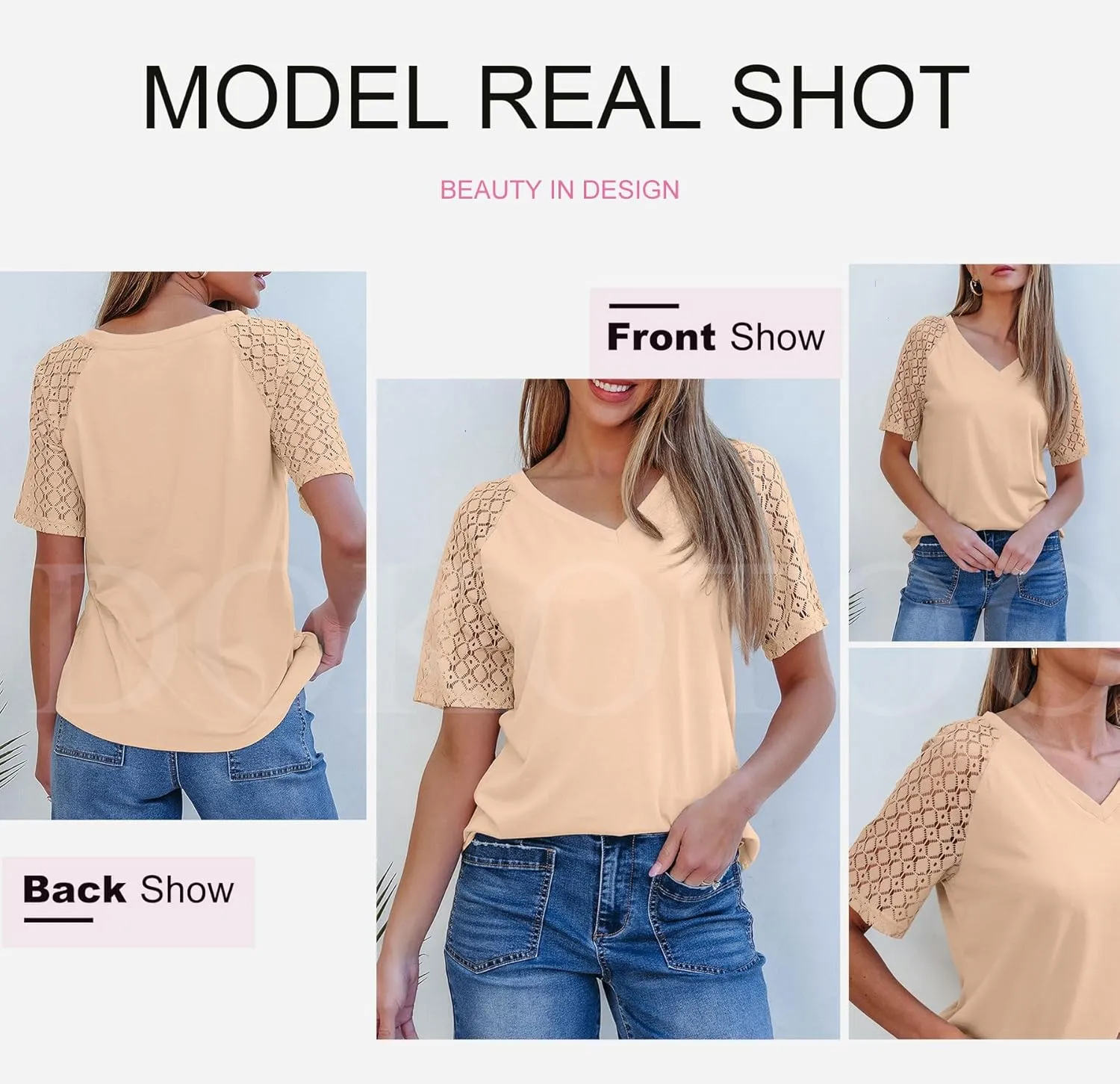 Dokotoo Spring Tops for Women 2025 Lace Short Sleeve Shirts V Neck Casual T Shirts Summer Outfits