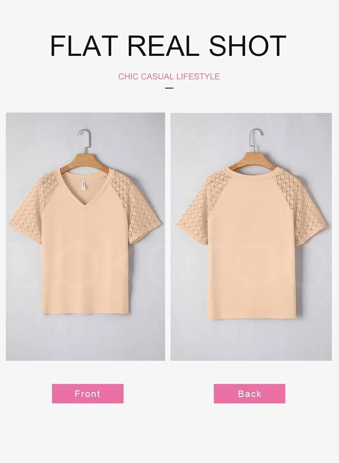 Dokotoo Spring Tops for Women 2025 Lace Short Sleeve Shirts V Neck Casual T Shirts Summer Outfits