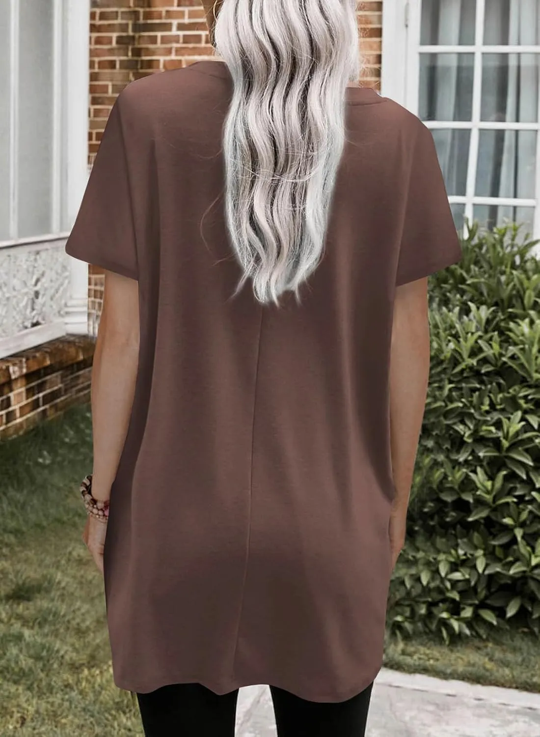 Dokotoo Womens Summer 2025 Casual Short Sleeve Shirts Loose Fit Oversized Tshirts Tunic Tops with Pockets