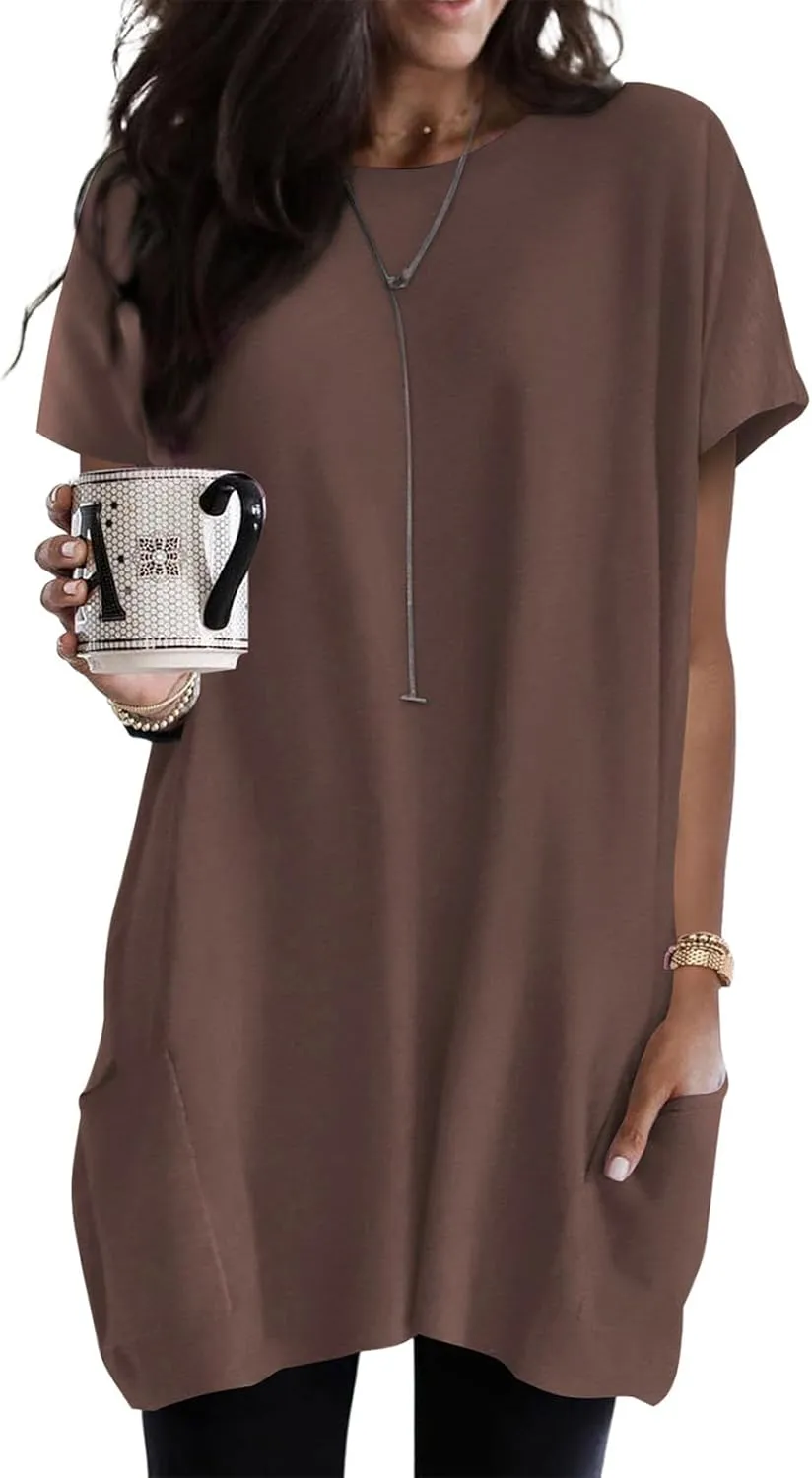 Dokotoo Womens Summer 2025 Casual Short Sleeve Shirts Loose Fit Oversized Tshirts Tunic Tops with Pockets