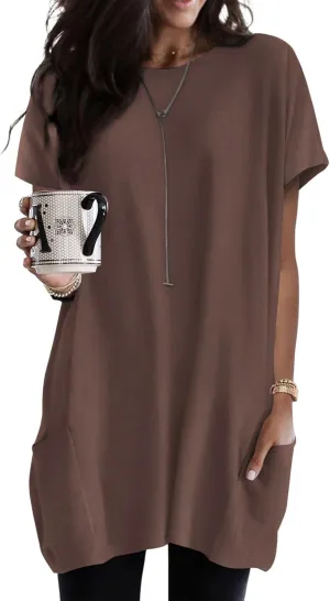 Dokotoo Womens Summer 2025 Casual Short Sleeve Shirts Loose Fit Oversized Tshirts Tunic Tops with Pockets